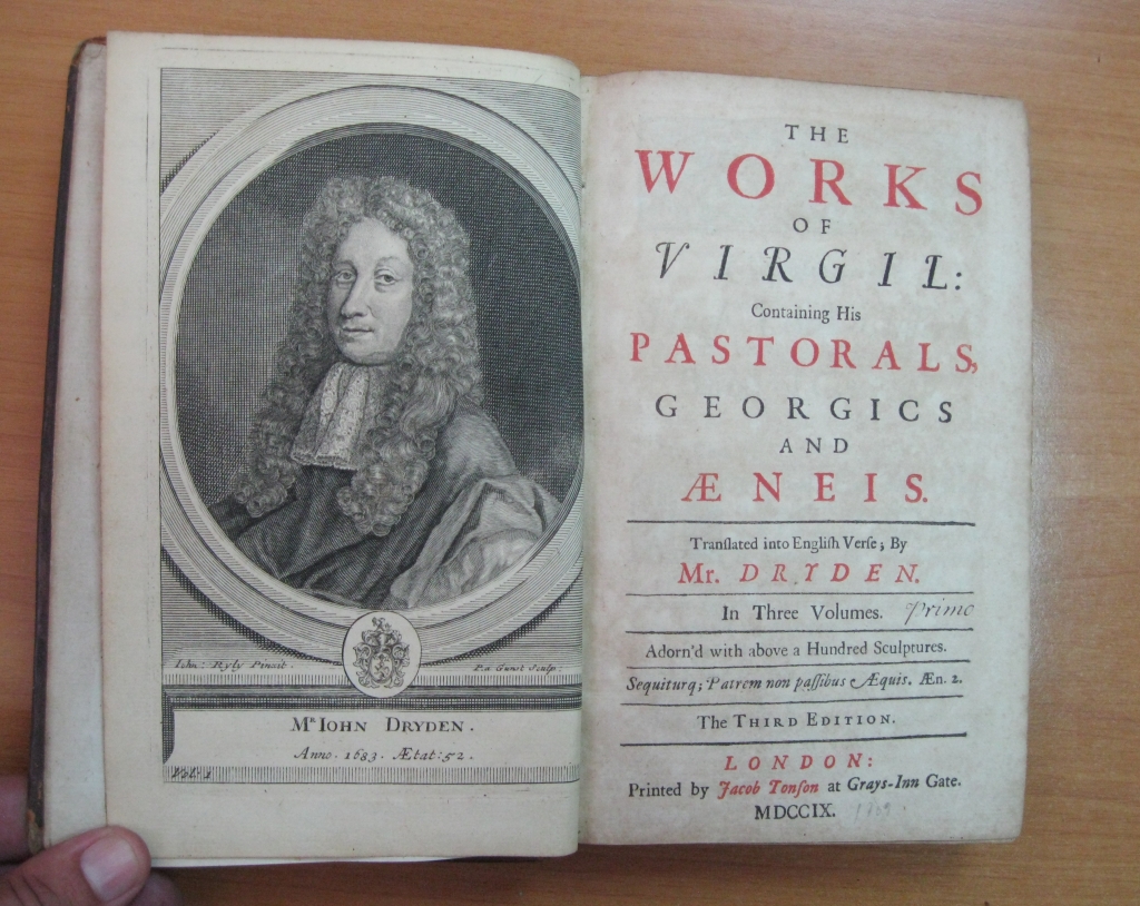 The Works of Virgil, 1709, 3 volúmenes (Obra completa).Dryden. Posee 100 grabados